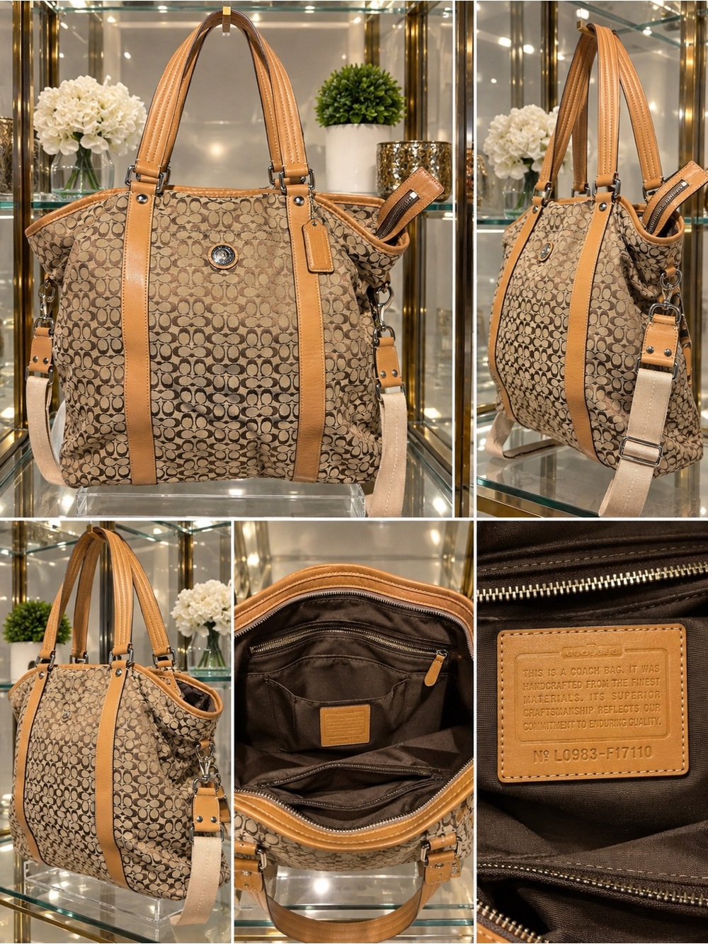 Coach Signature Large Carryall Tote Bag Tan Brown F17110 Shoulder Bag